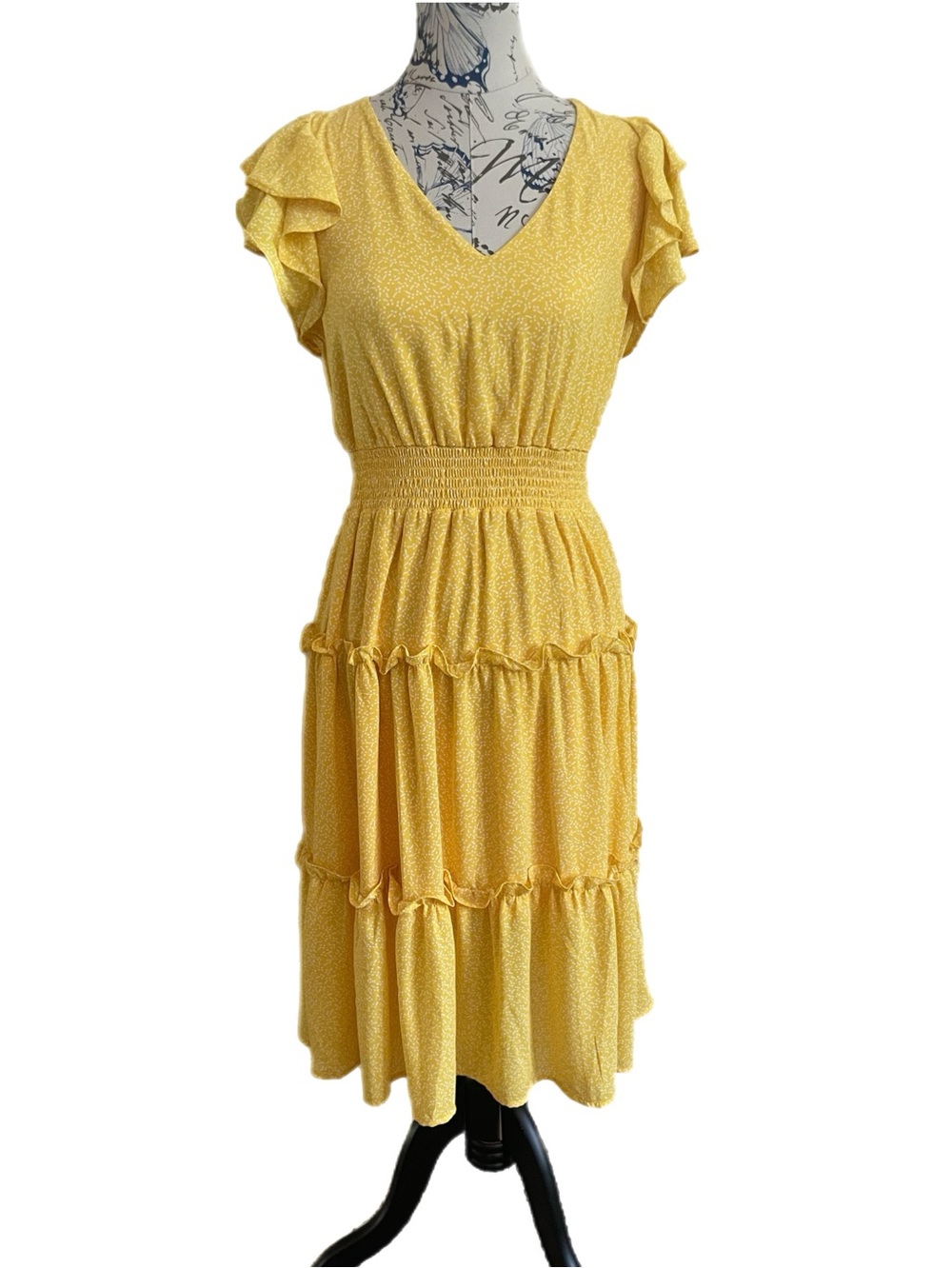 Jessica Simpson Yellow Ruffle Tiered Maxi Dress Women’s Medium